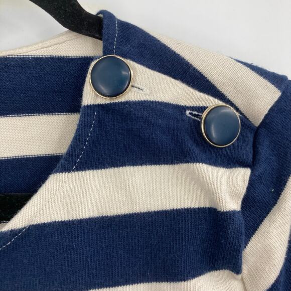 SEZANE Striped Marina Cropped Crew Neck Cotton Blue Ivory Pullover Nautical Lg - Picture 6 of 11